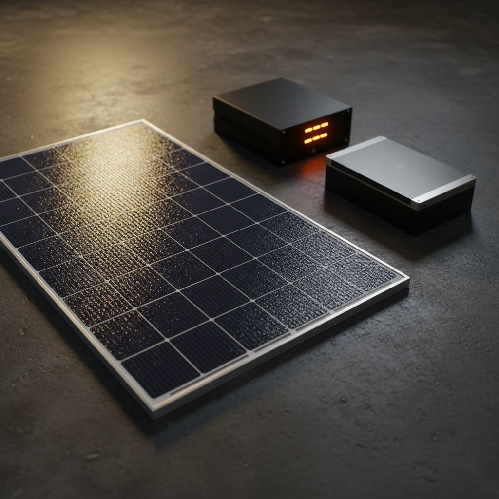 Panel solar monocristalino, inversor híbrido y batería